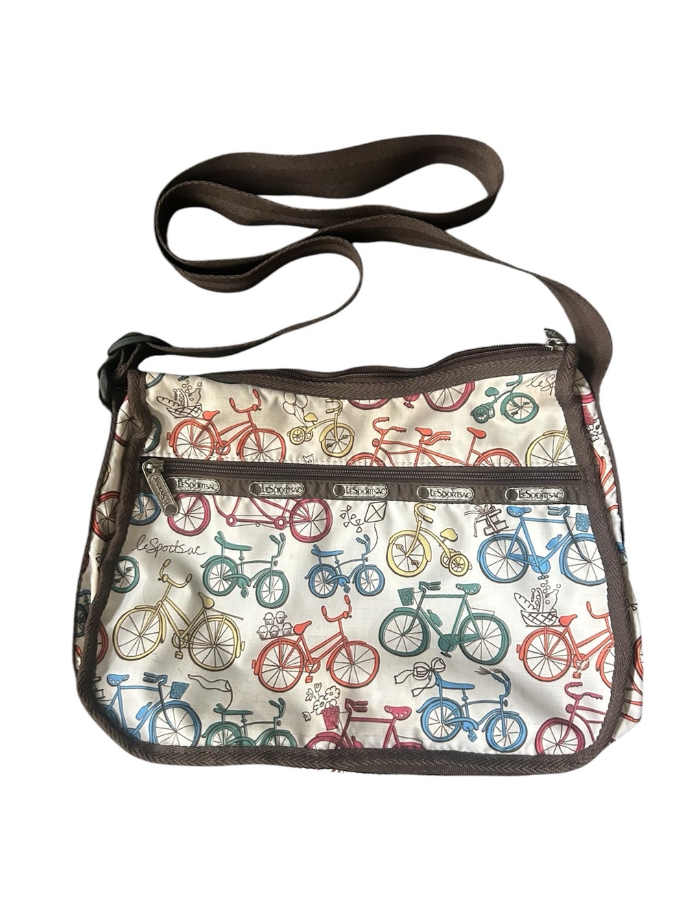 Lesportsac Cream Purse with Multicolor Bicycle Print